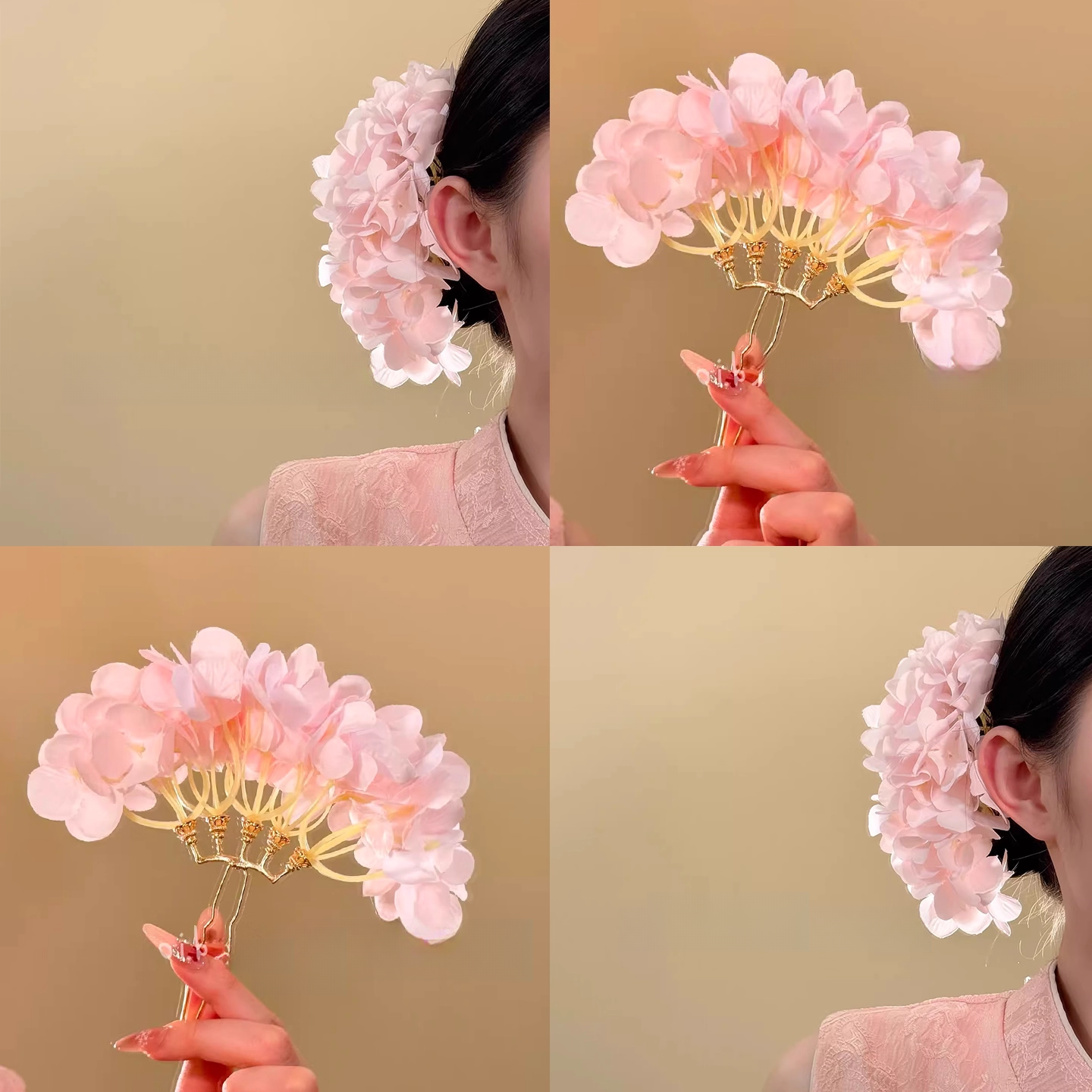 「粉末花畔」温柔粉色花瓣发簪新中式古风旗袍盘发簪花女旅行发卡,户外/登山/野营/旅行用品,旅行发卡,淘宝优惠券,粉丝福利购,淘宝优惠卷