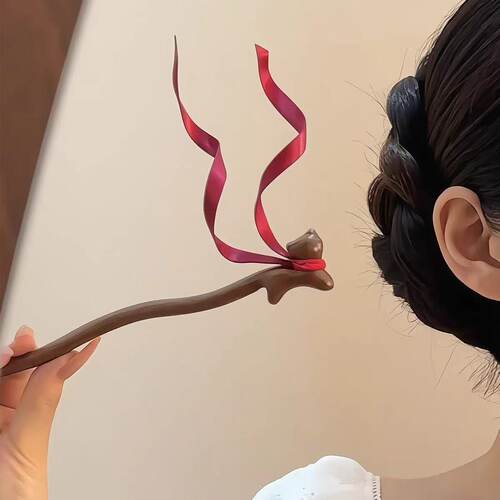 「乞巧彩结」可爱红飘带小猫发簪