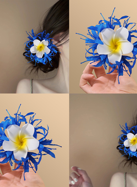 蓝色妖姬~显白藏青色彼岸花发夹海边度假风发夹侧边刘海发夹盘发