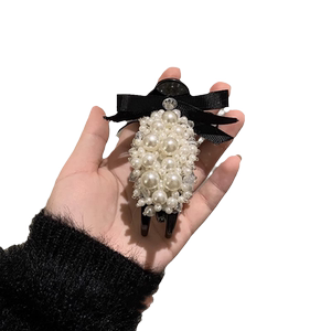 韩版气质珍珠丸子头抓夹感发夹后脑勺盘发神器夹子头饰鲨鱼夹