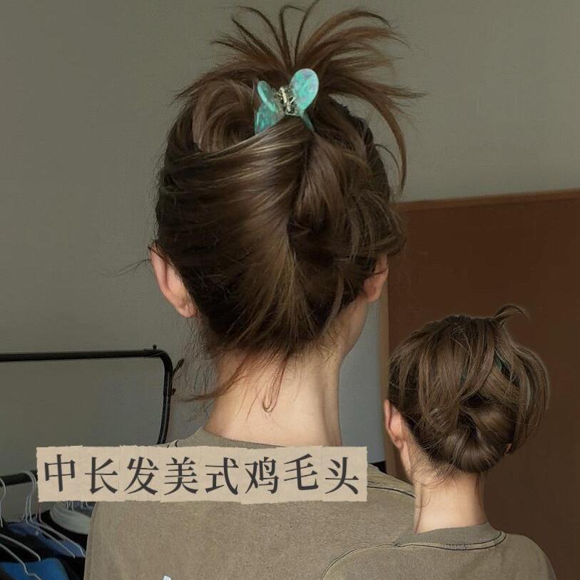 美式鸡毛头扎发~发量少女生发型