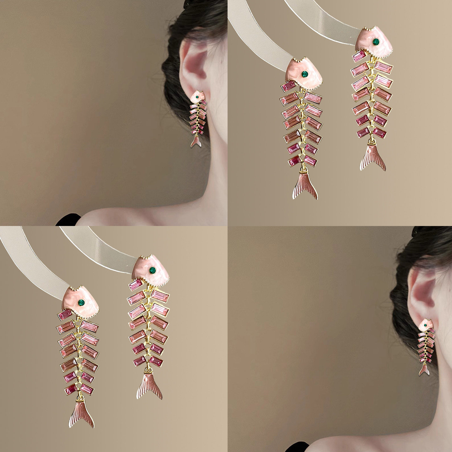 「鱼仔日记」简约滴油水晶鱼尾耳坠高级感精致耳环个性复古耳饰品,饰品/流行首饰/时尚饰品新,耳环,淘宝优惠券,粉丝福利购,淘宝优惠卷