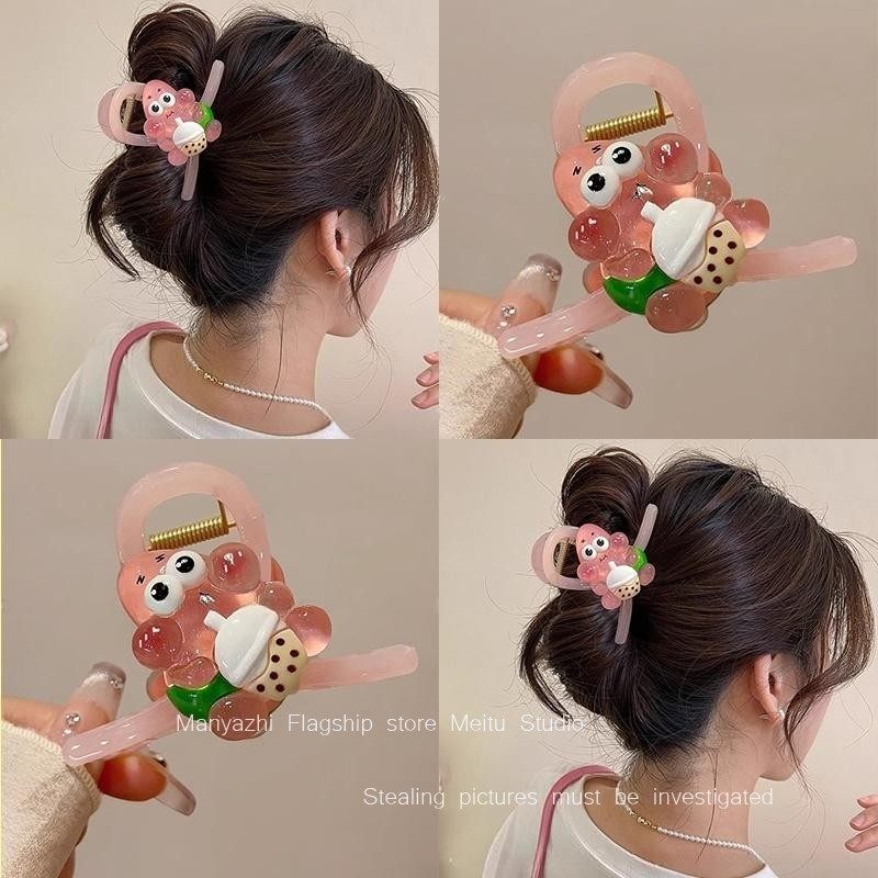 盤發鯊魚夾子抓夾女卡通立體抓夾