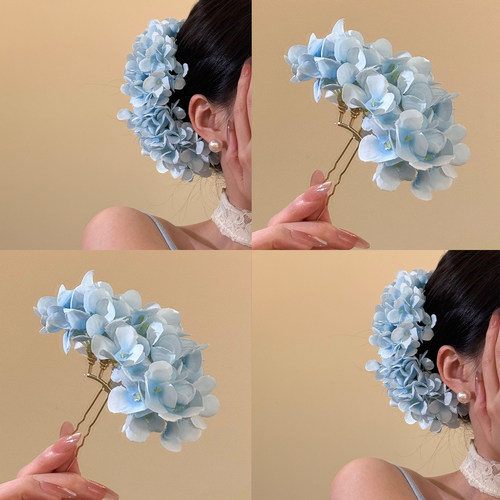 蓝雾予夏！小清新蓝色花瓣发钗！