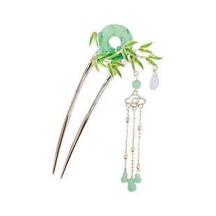 竹叶流苏 ！平安扣发簪！中式U型发簪步摇盘发钗簪子汉服旗袍配饰