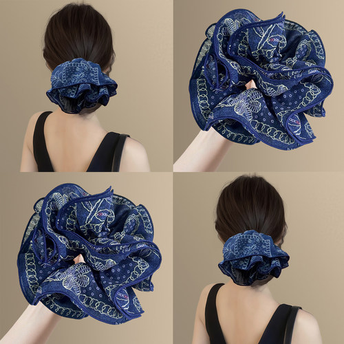 藏青蓝汀！复古腰果花大肠发圈