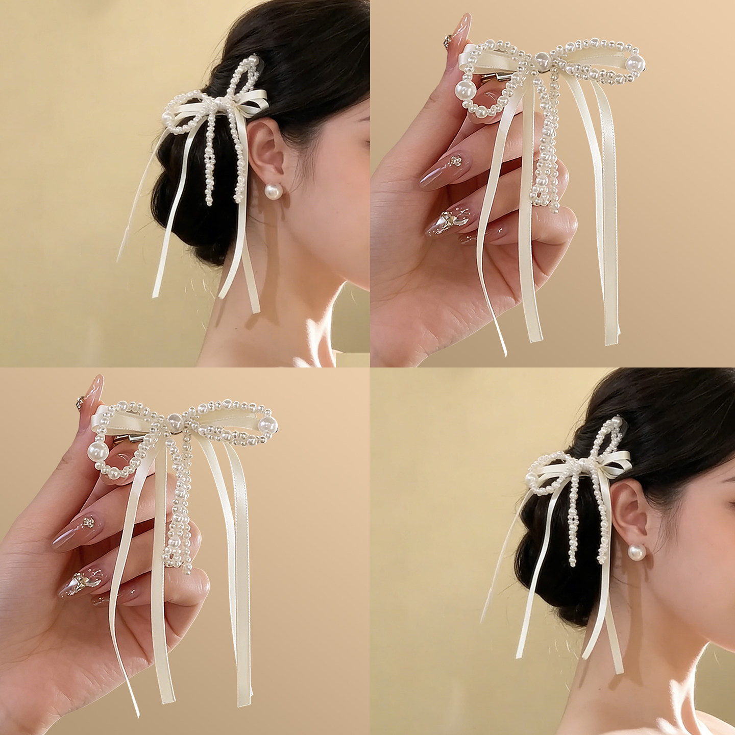 初恋裙摆~甜美白珍珠蝴蝶结发夹