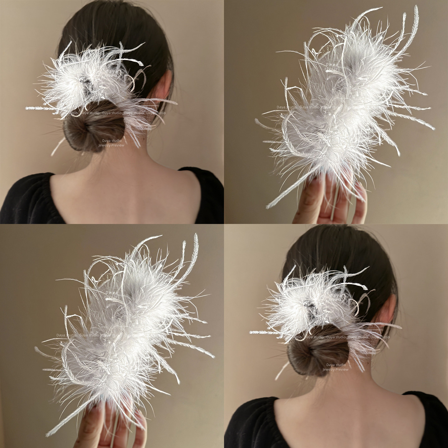 「白虞梦」超仙蓬松羽毛香蕉夹法式高级感饱满后脑勺鲨鱼夹盘发器,家庭/个人清洁工具,盘发器,淘宝优惠券,粉丝福利购,淘宝优惠卷