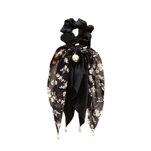 气质碎花发圈高级感优雅女蝴蝶结珍珠吊坠飘带发圈后脑勺绑发皮筋