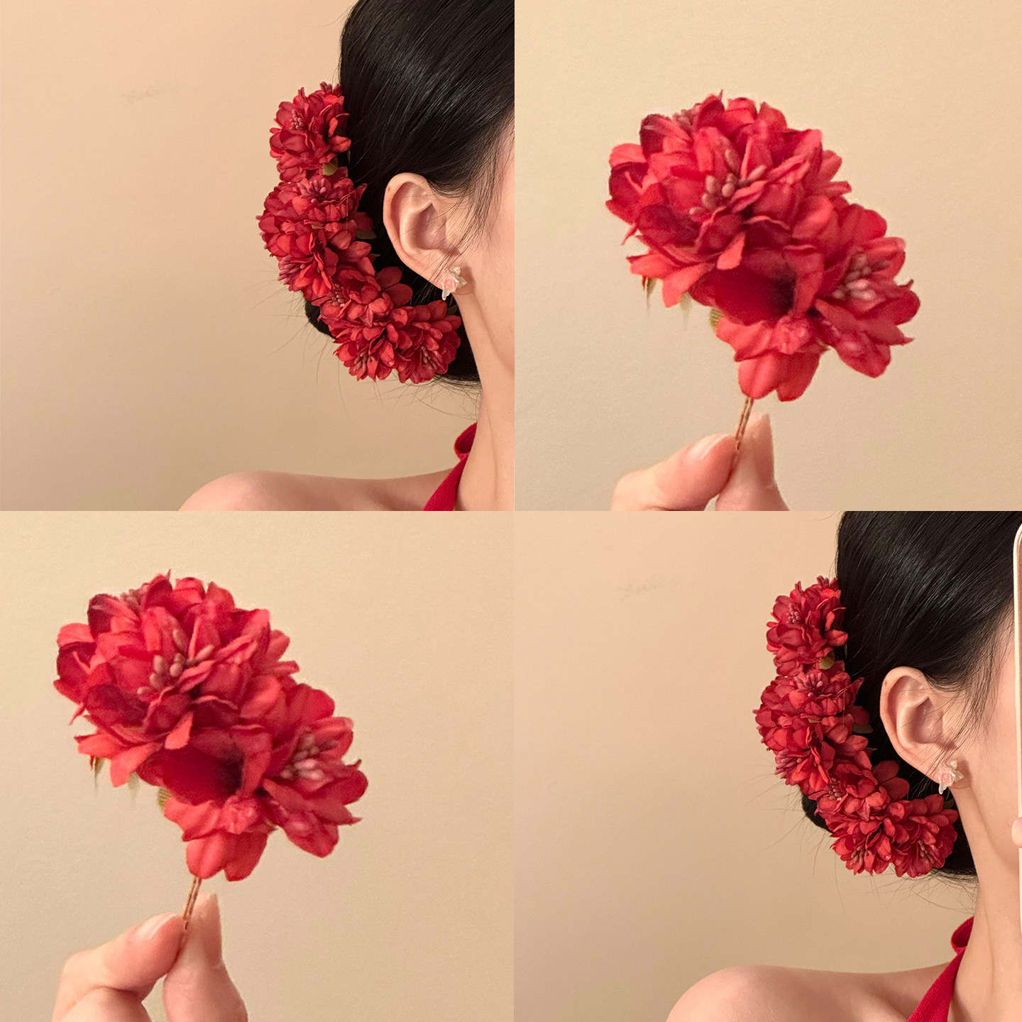 「绯花漫野」新中式红色花蕊发簪