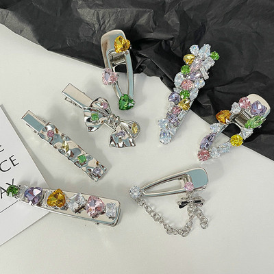 韩国小众设计彩色锆石蝴蝶结发夹