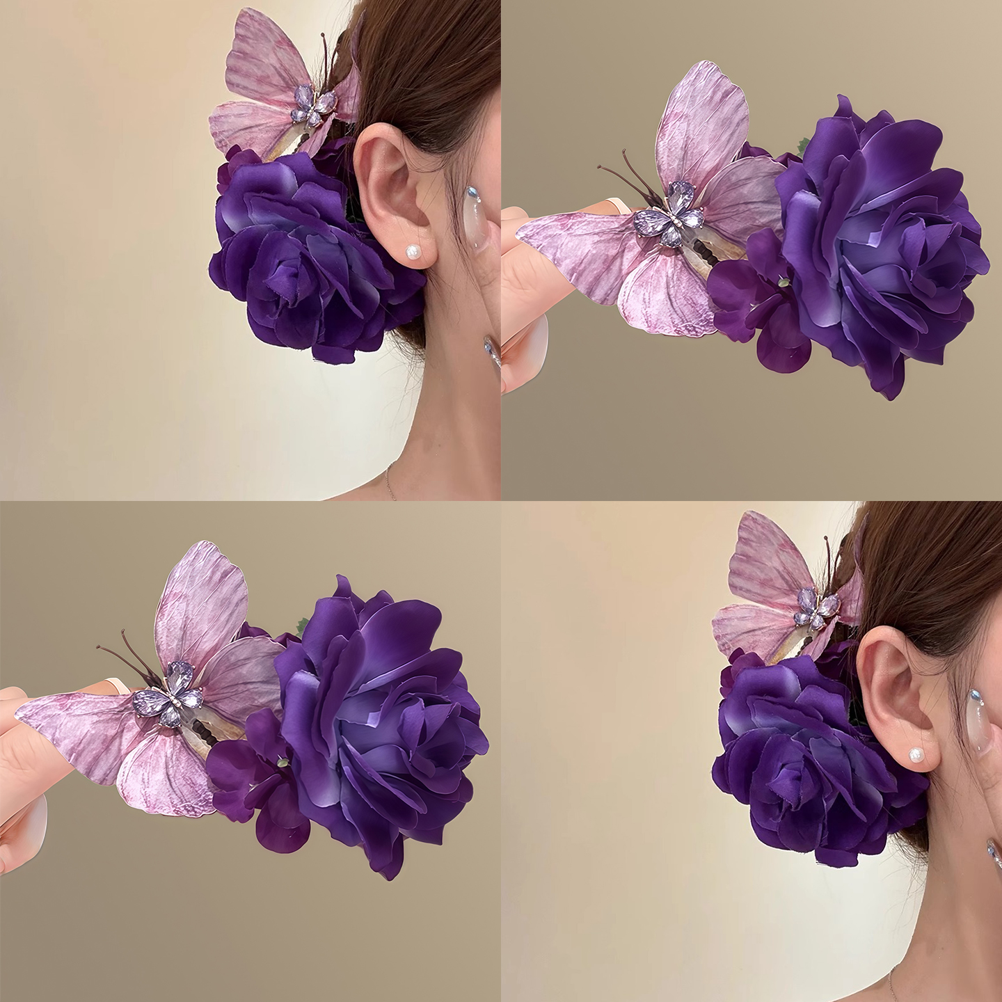 月桂垂露！紫花朵發夾蝴蝶香蕉夾