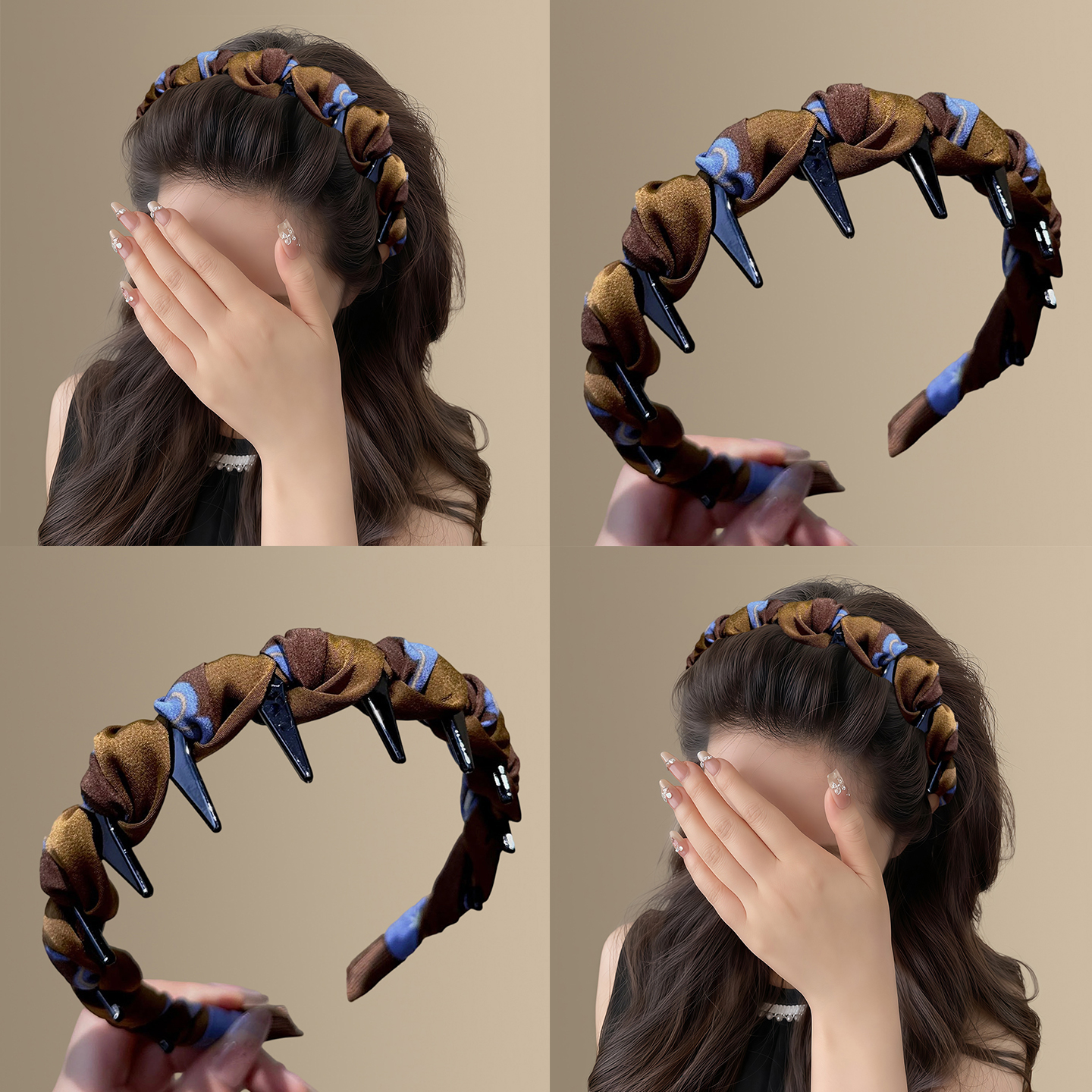 琥珀蔚蓝~复古咖色波浪带齿发箍