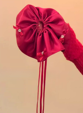 圣诞新年双buff！红色真的太适合过节啦~甜美蝴蝶结飘带发圈盘发