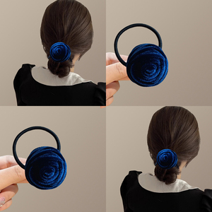 蓝色恋人！法式丝绒玫瑰花发圈！马尾头绳复古高级感皮筋发绳发饰