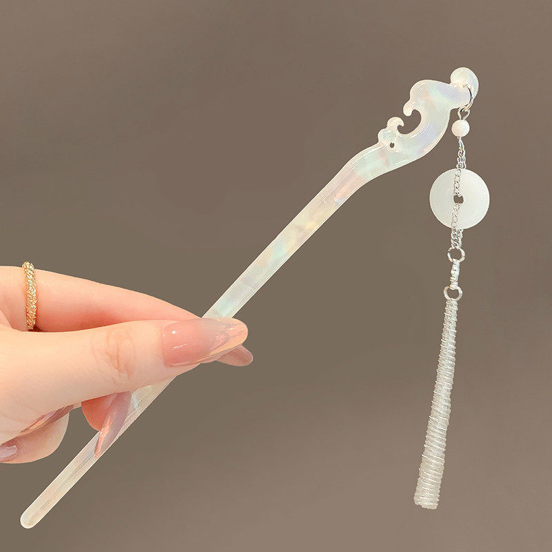 清冷感祥云發簪漢白玉墜流蘇發釵