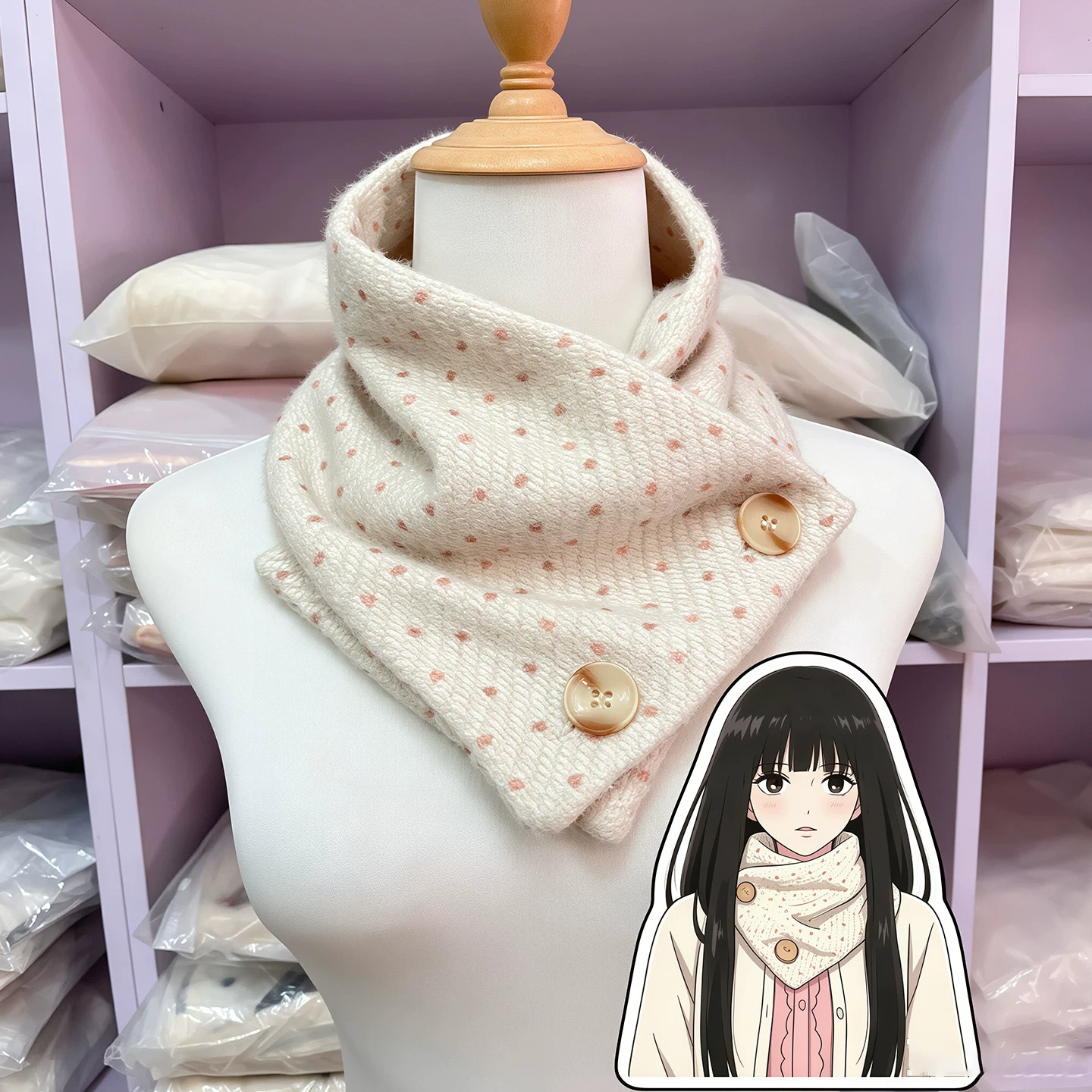 奈奈风!日系波点纽扣三角围脖