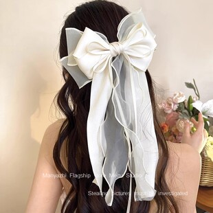 超大茉莉蝴蝶结~ 飘带发夹网纱女后脑勺2026新款春夏高级感弹簧夹