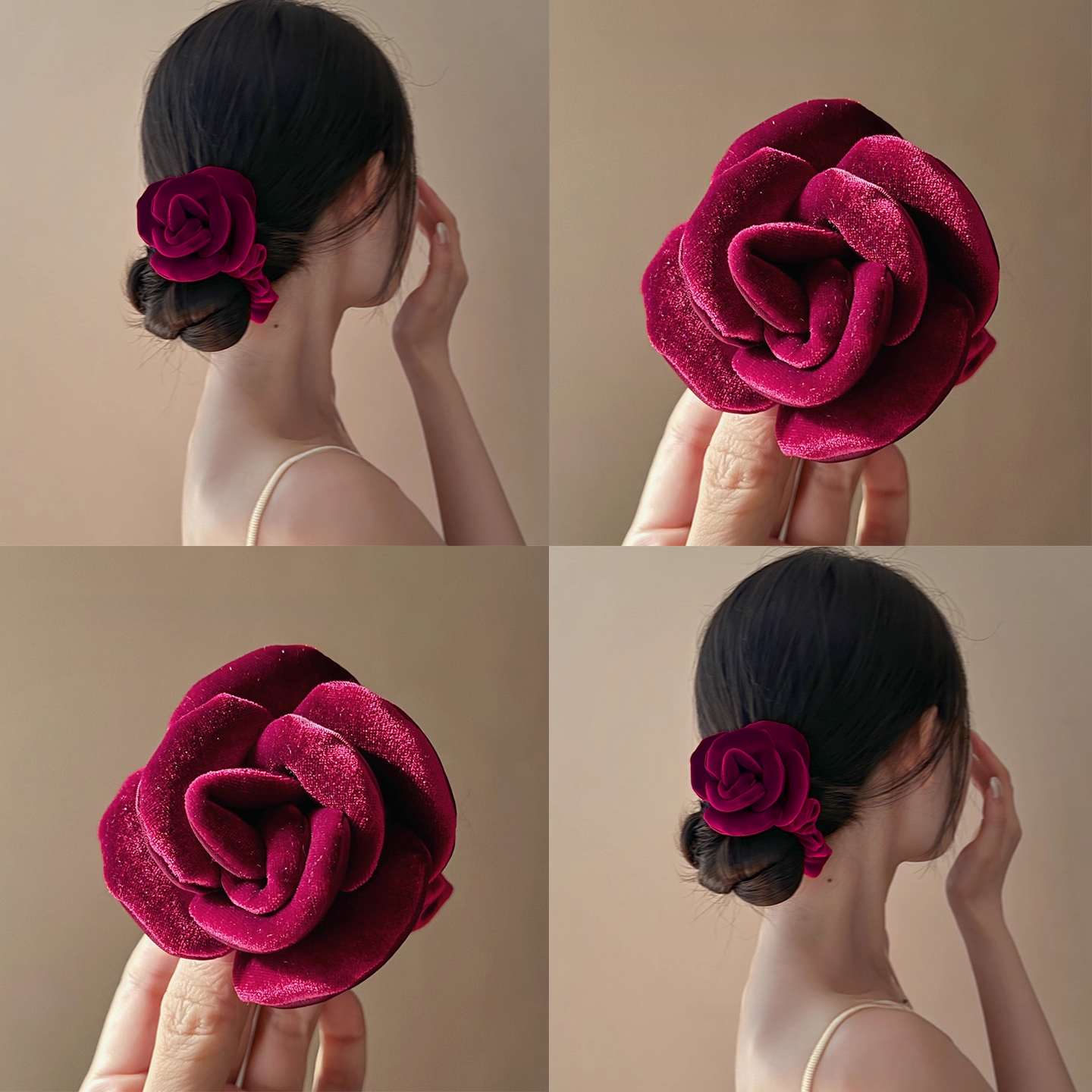 “普济里玫瑰"氛围感红丝绒花朵发圈秋冬浪漫丸子头绳新年盘发器,家庭/个人清洁工具,盘发器,淘宝优惠券,粉丝福利购,淘宝优惠卷