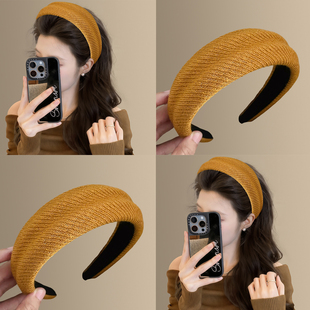 胡同梧桐~秋季黄色毛线海绵宽边发箍氛围感拍照高颅顶头箍压发卡