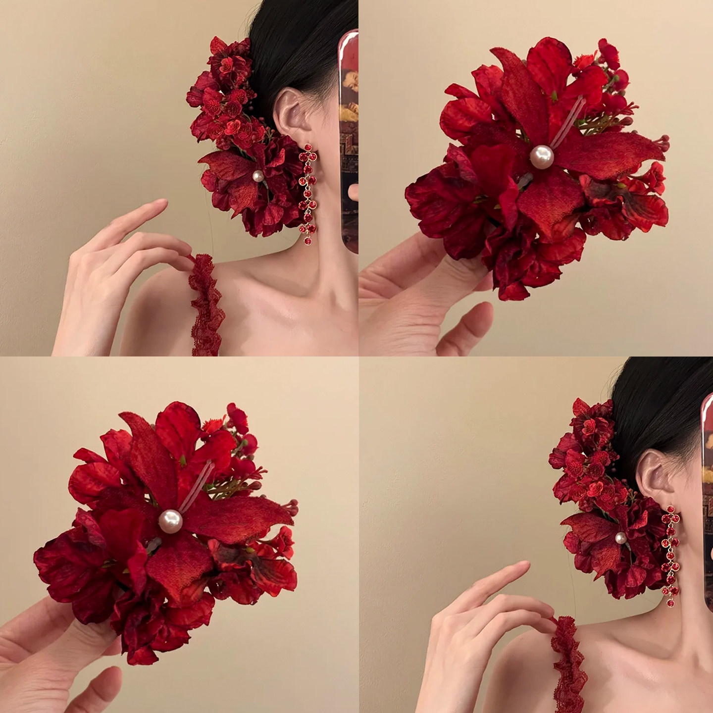 「花牵梦绕」红色蝴蝶花朵侧边夹