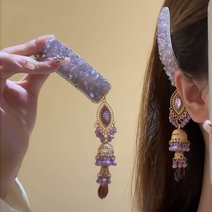 「紫萝凝霜」新中式紫色碎钻流苏发夹民族风高级感精致侧边碎发夹