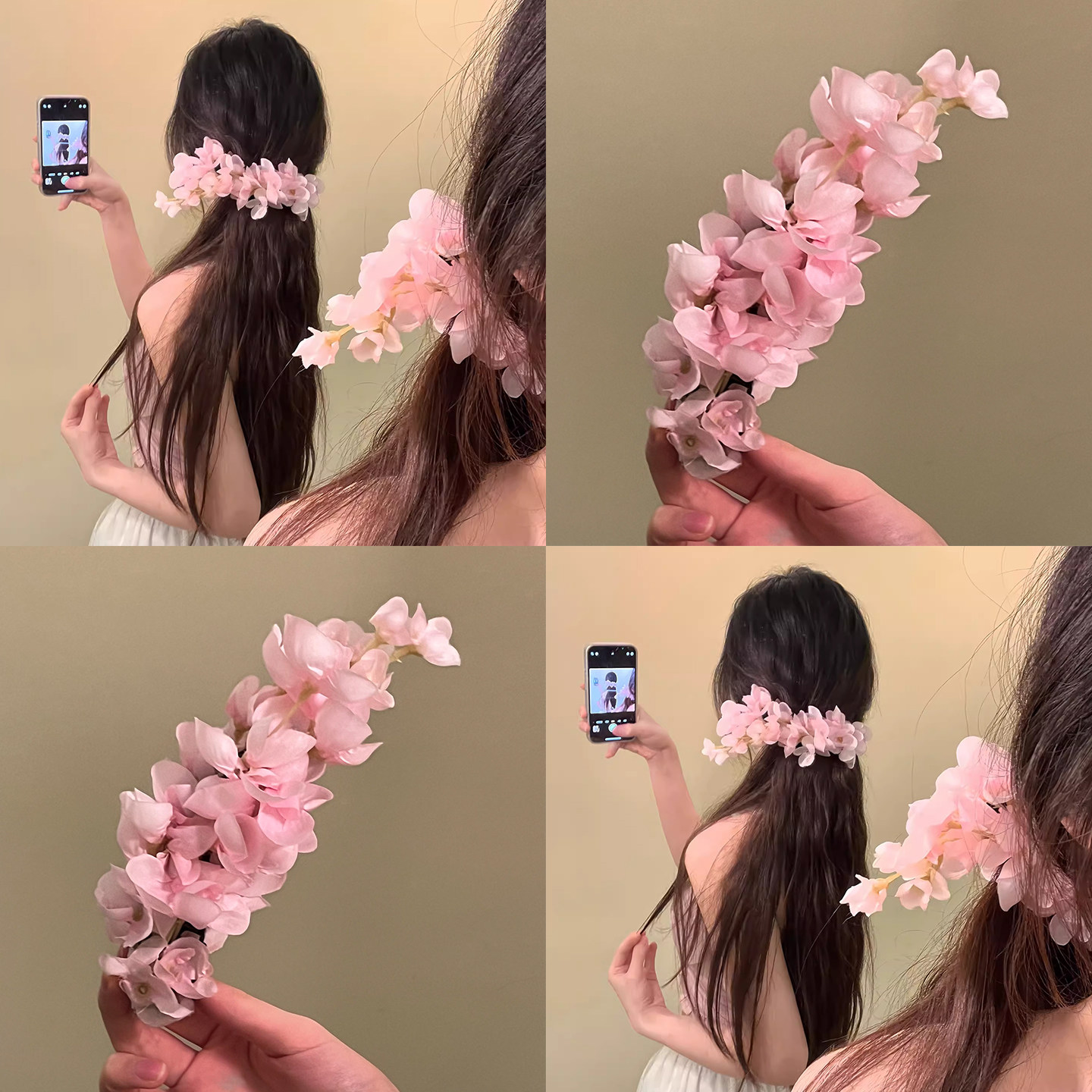 花枝晓 ~超仙粉色花朵扭扭夹2025新款头花香蕉夹马尾一字夹旅行夹,户外/登山/野营/旅行用品,旅行发卡,淘宝优惠券,粉丝福利购,淘宝优惠卷