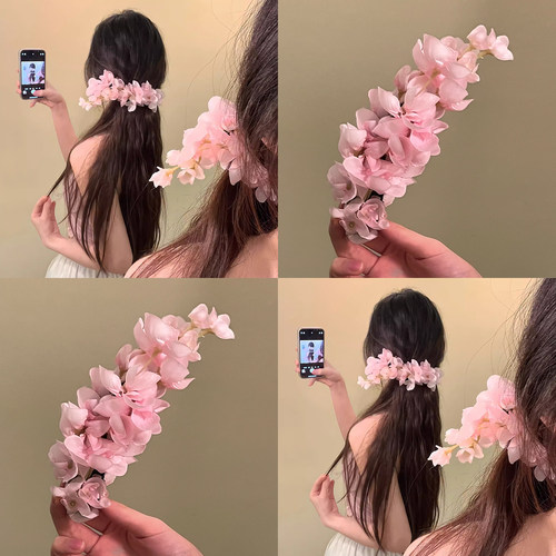 花枝晓~超仙粉色花朵扭扭夹
