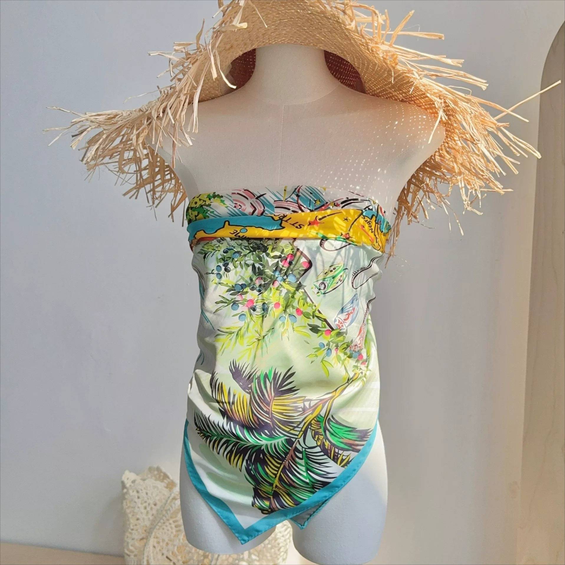【热浪夏日】度假风印花丝巾抹胸