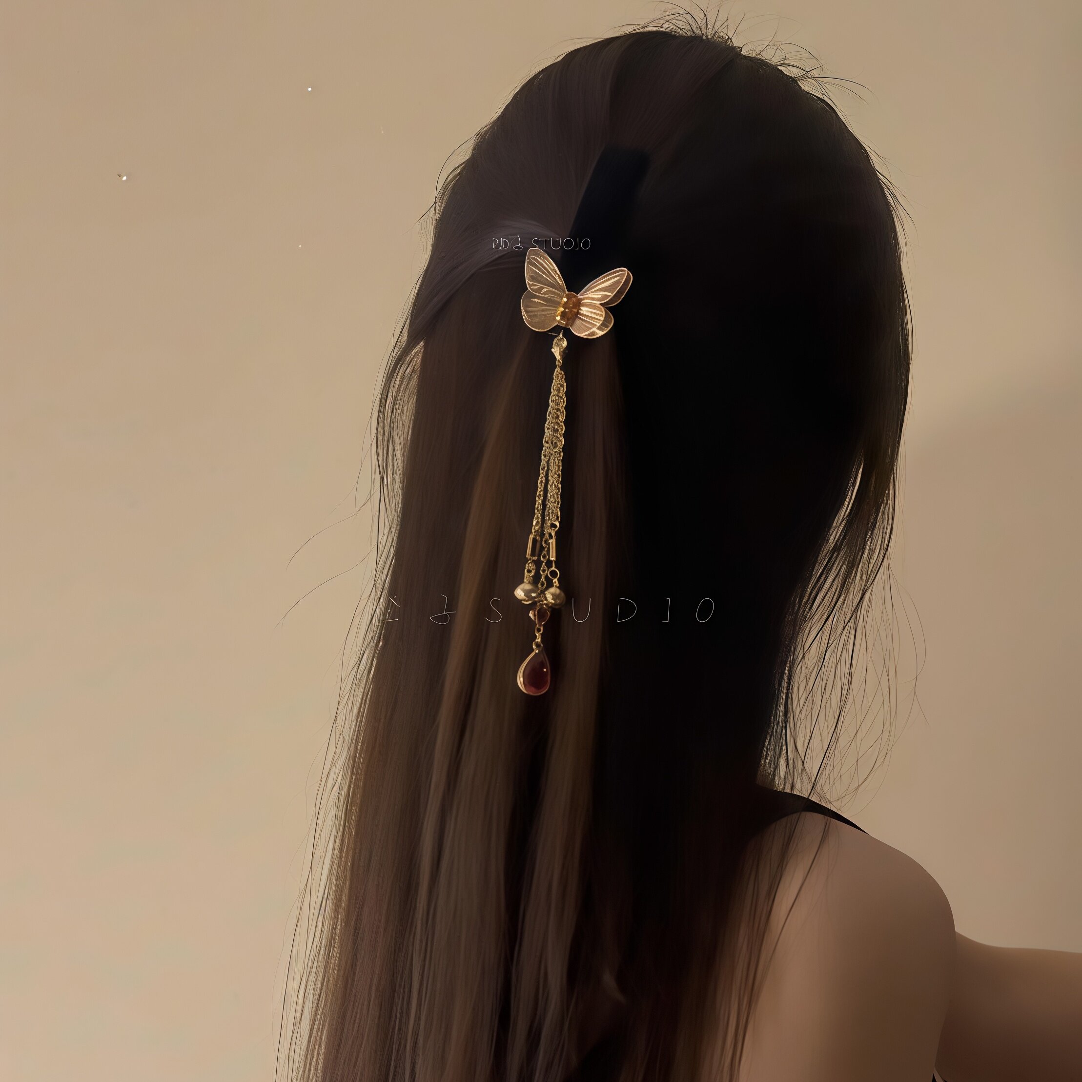 万顷绝色|金色蝴蝶流苏水钻发夹