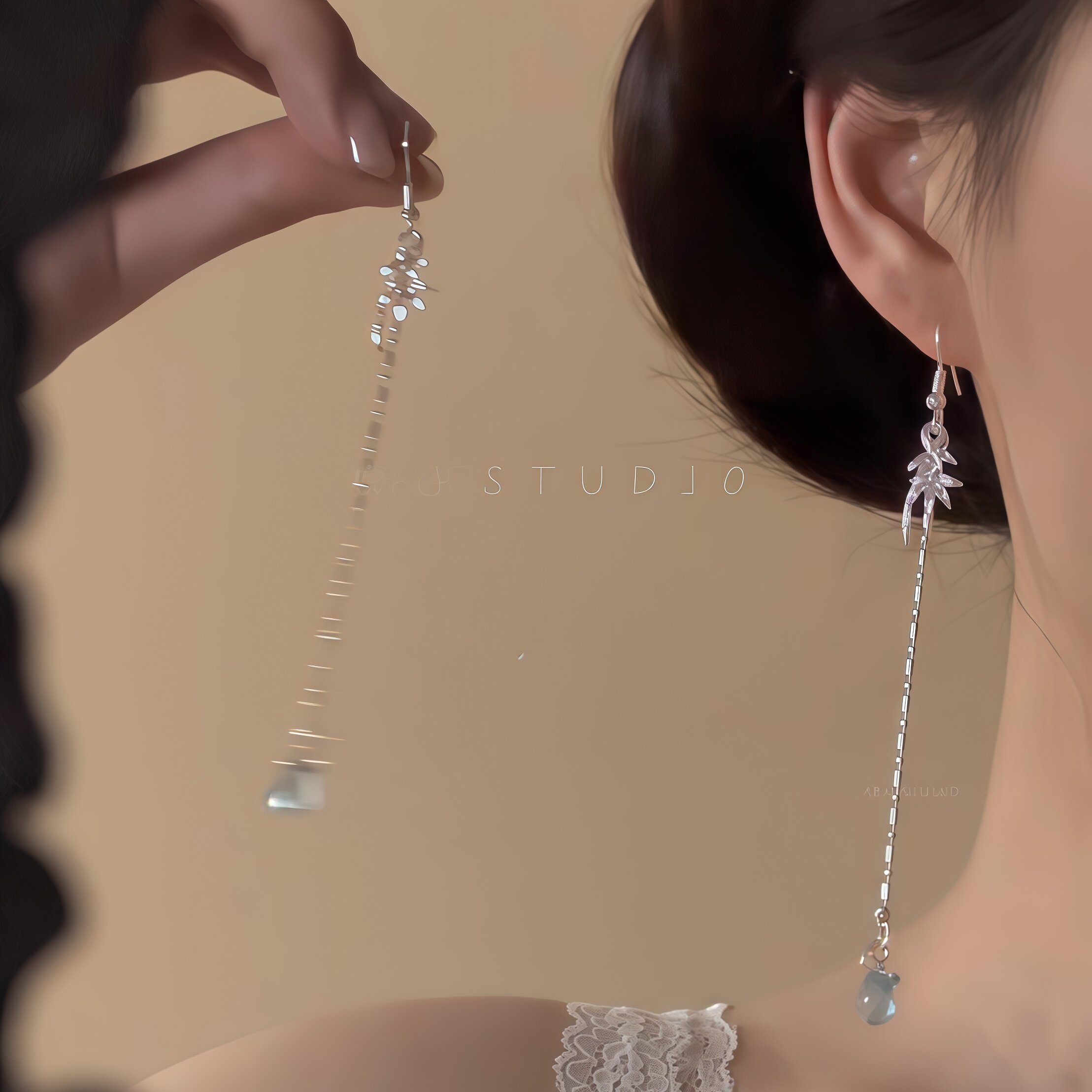 竹枝雨滴|清冷感蓝色水滴耳钩