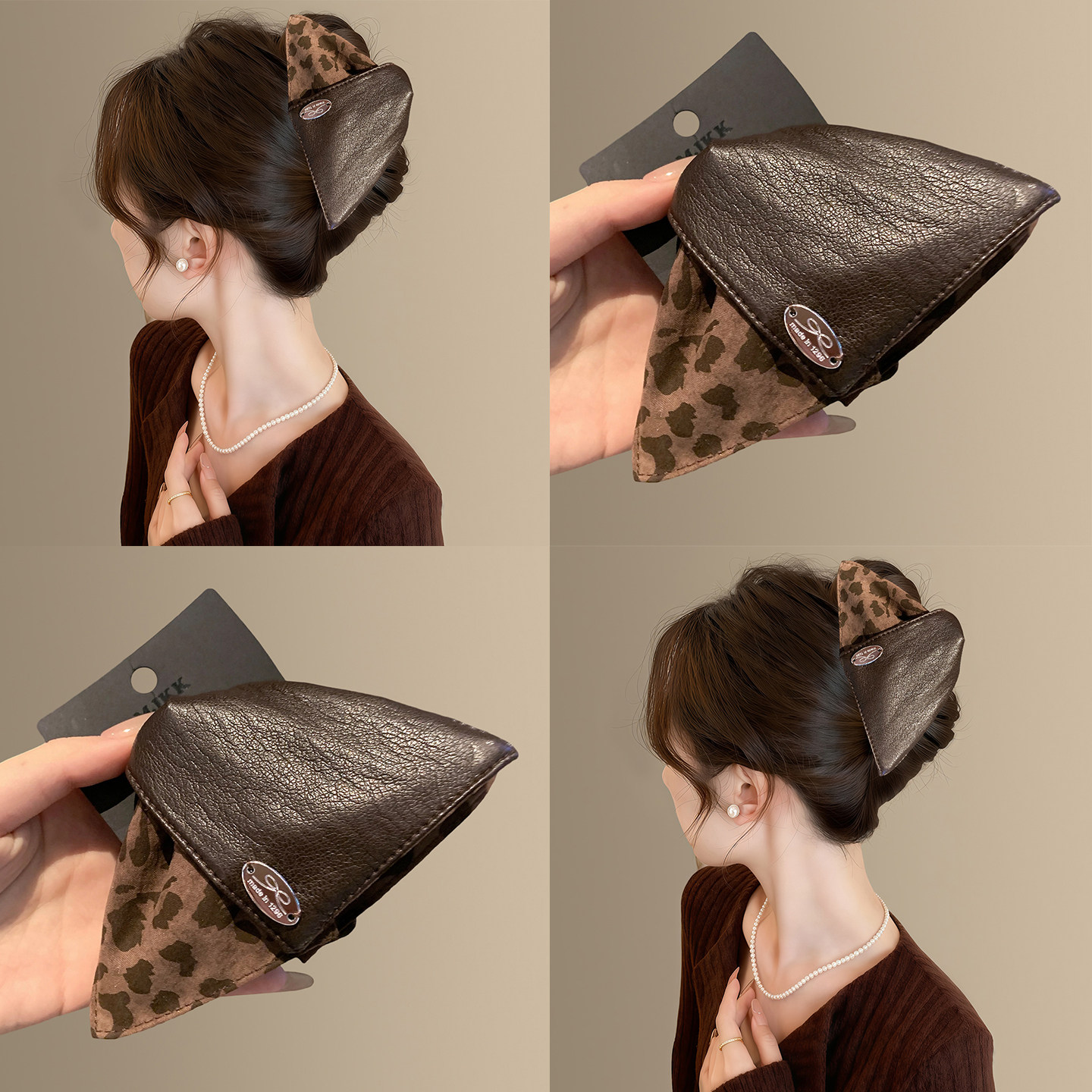 「时髦豹系」豹纹皮革三角抓夹