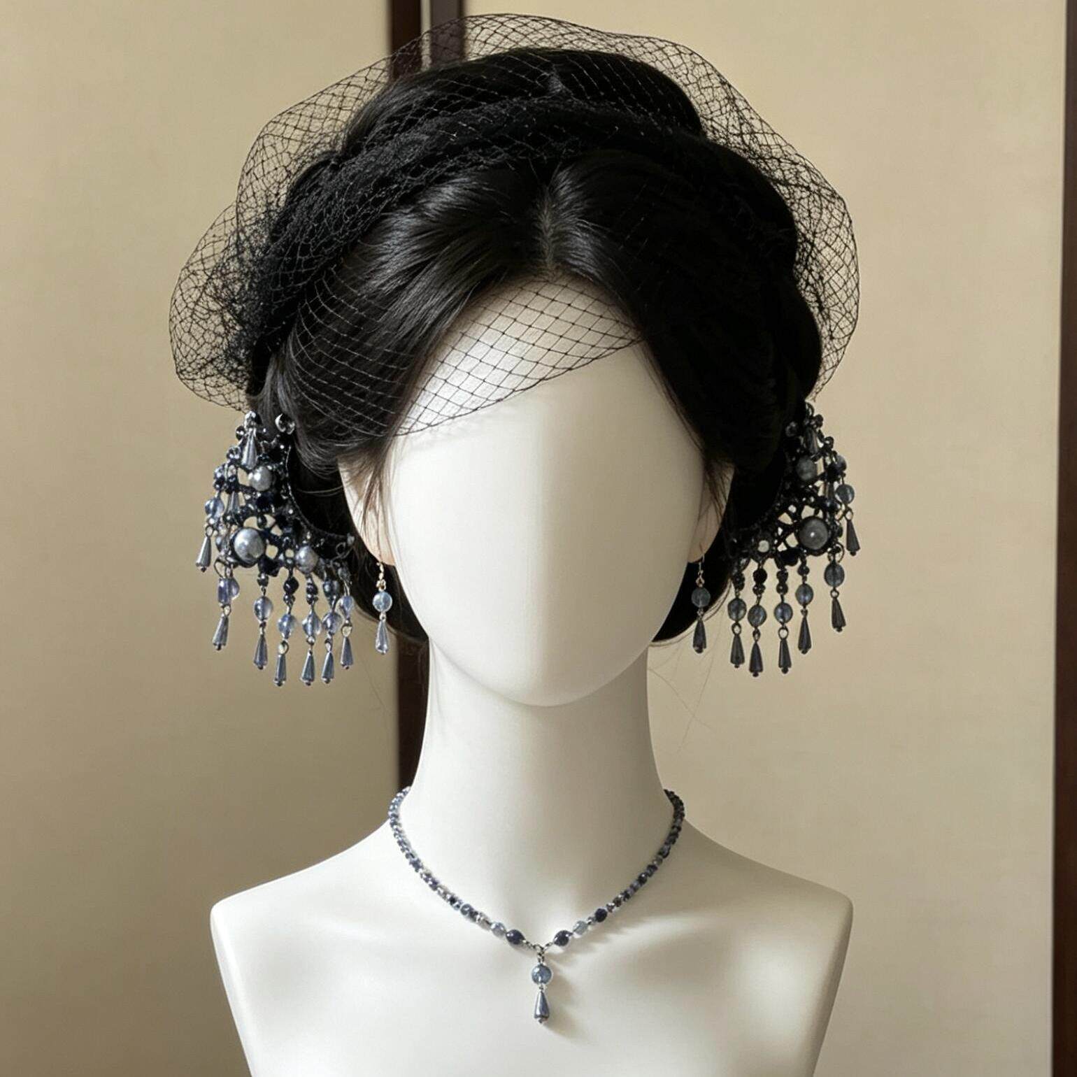 「留洋小姐」复古蓝水钻流苏发钗