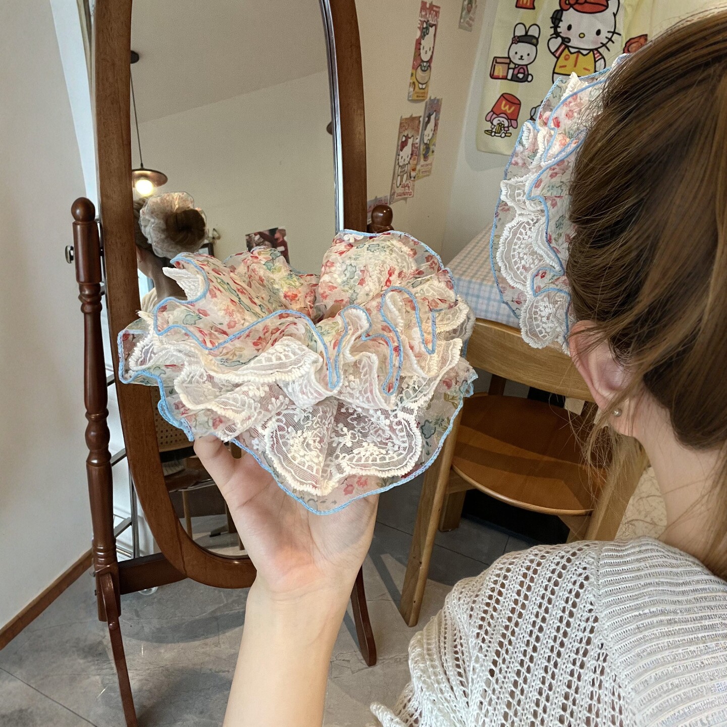 我的碎花发圈蕾丝边甜美清新花朵