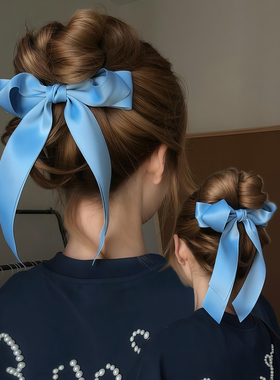 发量少快试试这个！死手快学啊~韩系蓝色蝴蝶结发夹ins风鸭嘴夹女