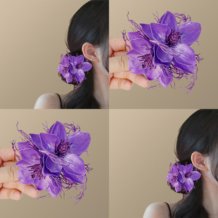 花幔月光紫！茉莉藤蔓发夹！超仙花朵发饰侧边丸子碎发夹盘发头饰