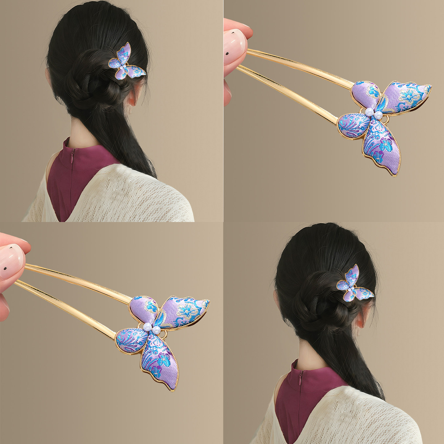 宋锦迷蝶~新中式刺绣蝴蝶发簪