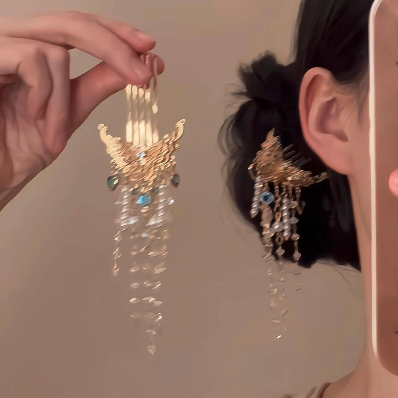 「瑶光诗境」新中式蝴蝶珍珠流苏发钗超仙汉服侧边盘发头饰发梳女