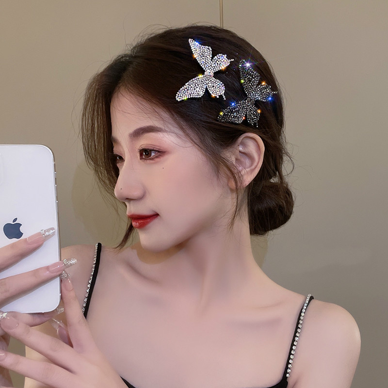 蝴蝶闪钻发夹边夹女网红韩国顶夹图片