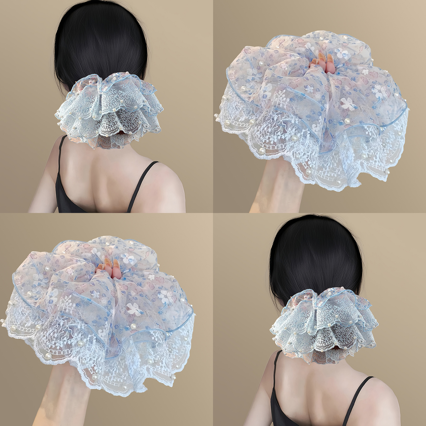 超仙珍珠蕾絲花邊大腸發圈