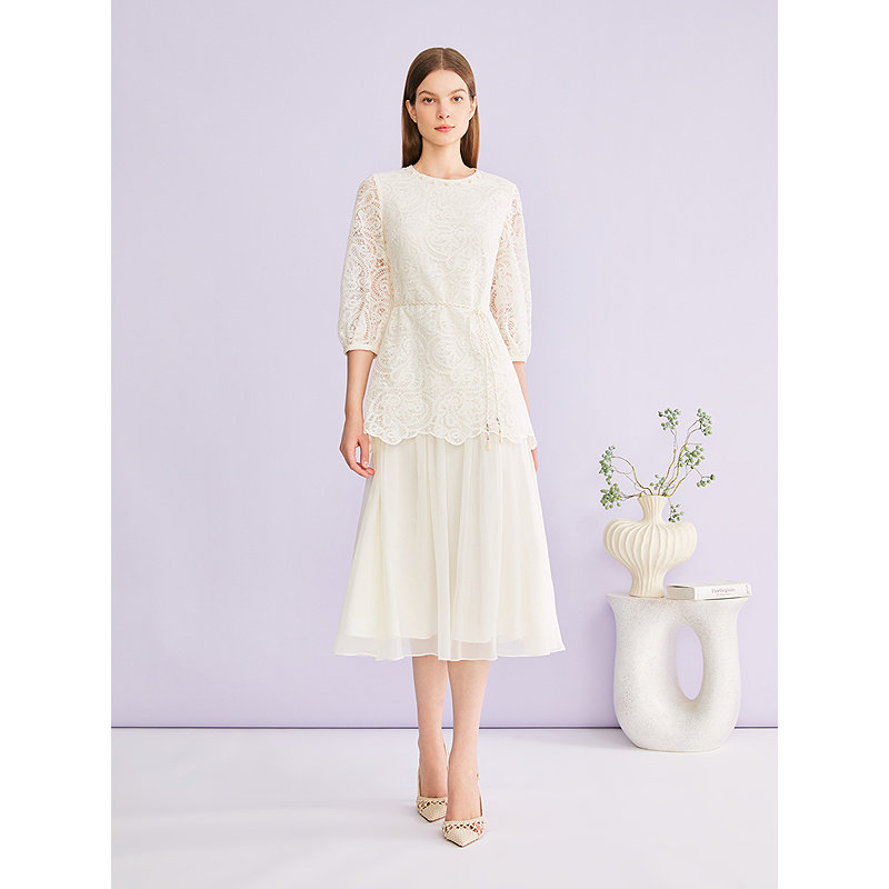 YINER音儿专选2026夏季新款优雅蕾丝系带假两件连衣裙8C66205096