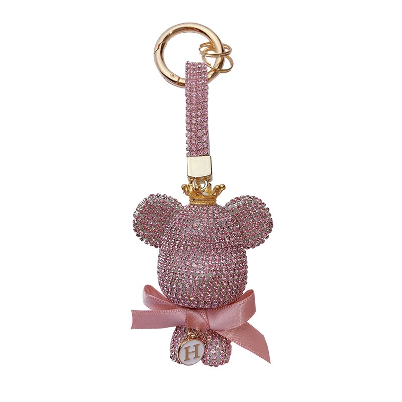 定制字母满钻大头熊钥匙扣钻绳圆扣个性礼品包包挂件女可爱钥匙链
