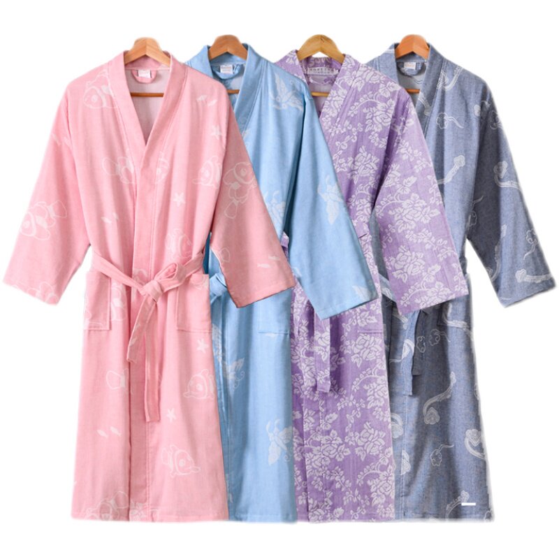 纯棉纱布浴袍男女长款吸水速干洗澡儿童春夏薄全棉睡袍浴衣汗蒸服
