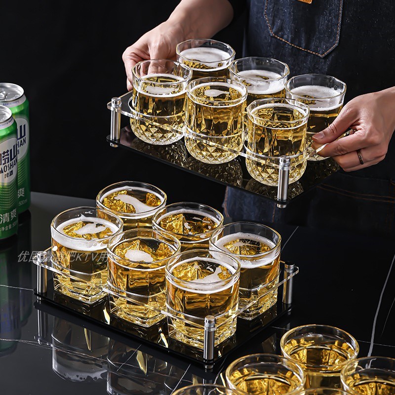 钢化玻璃杯酒吧ktv啤酒杯套装家用商用八角杯防摔喝酒茶水杯