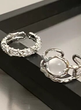 白月光石男女戒指小众感镶钻锆石法式开口食指饰品个性流行潮流版