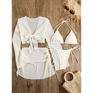 四件套分体泳衣 挂脖性感泳衣配半身裙罩衫 2025爆款 跨境欧美新款