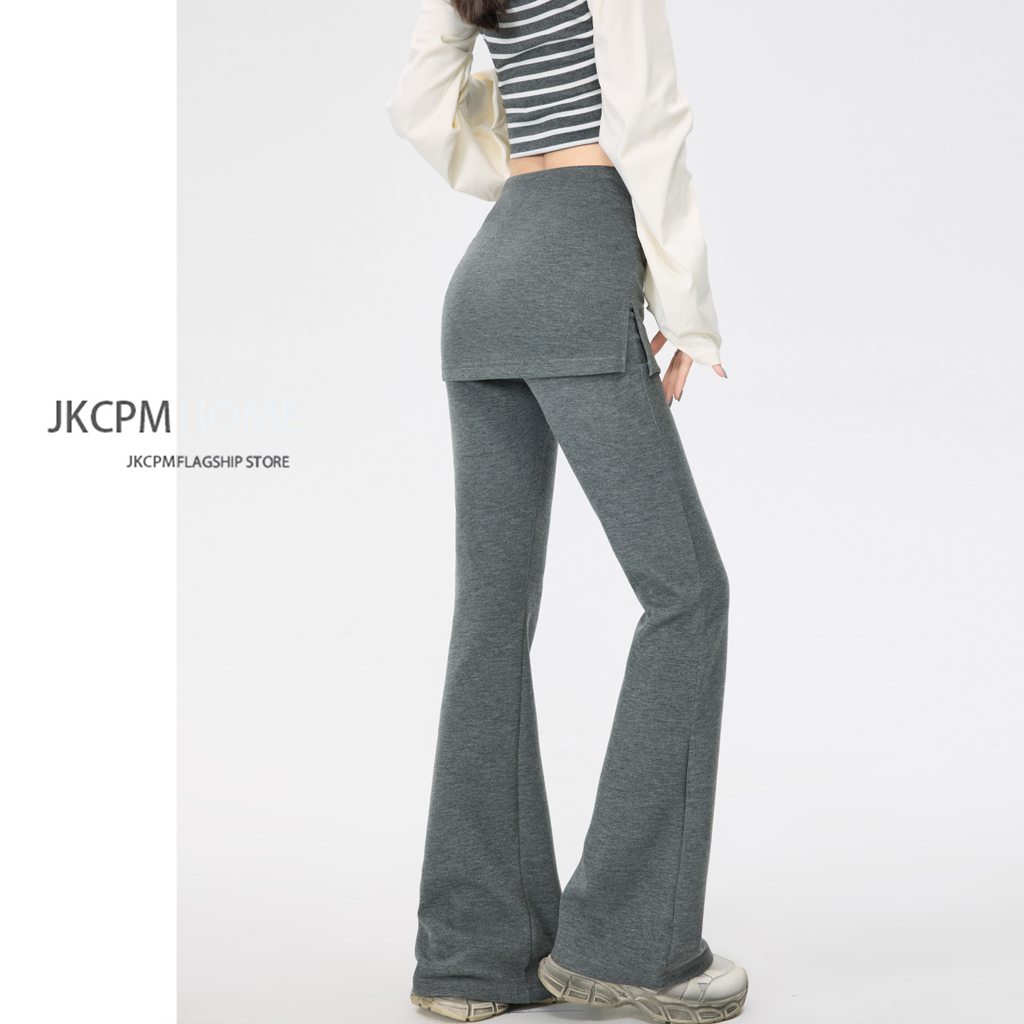 实拍运动长裤女春夏新款提臀微喇瑜伽裤裙屁帘假两件高腰显瘦长裤