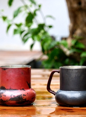 村野铜|手工铜锡杯高档咖啡奶杯公道杯分茶器分享杯220ml马克杯