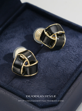 秋冬款黑色滴油螺旋经典时尚耳夹无耳洞蚊香盘耳环女气质高级耳饰