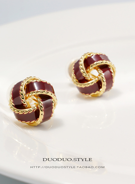 秋冬款红色滴油螺旋耳夹无耳洞蚊香盘耳环女气质高级美拉德耳饰潮